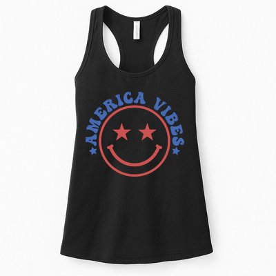 America Vibes Smiley 4th Of July Womens Tank Top