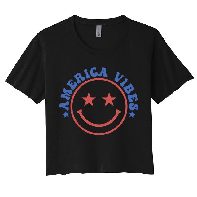 America Vibes Smiley 4th Of July Crop Top