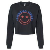 America Vibes Smiley 4th Of July Cropped Pullover Crew