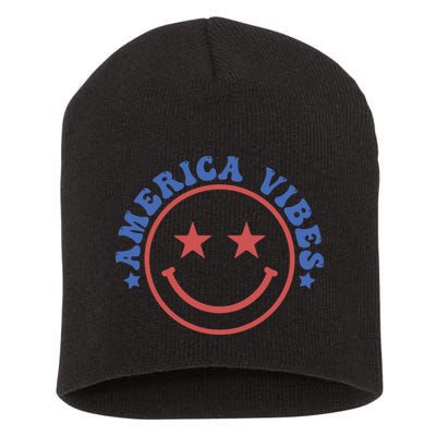 America Vibes Smiley 4th Of July Short Acrylic Beanie