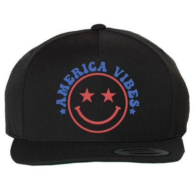 America Vibes Smiley 4th Of July Wool Snapback Cap