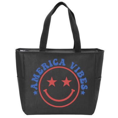 America Vibes Smiley 4th Of July Zip Tote Bag