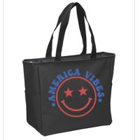 America Vibes Smiley 4th Of July Zip Tote Bag