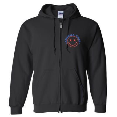 America Vibes Smiley 4th Of July Full Zip Hoodie