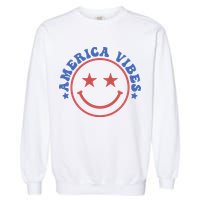 America Vibes Smiley 4th Of July Garment-Dyed Sweatshirt