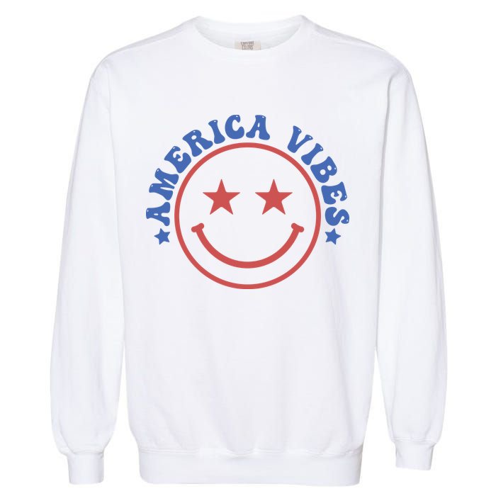 America Vibes Smiley 4th Of July Garment-Dyed Sweatshirt