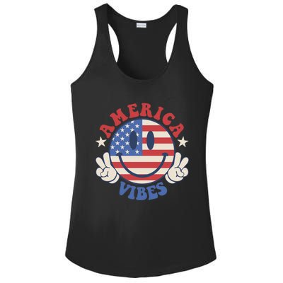 America Vibes Smile Face American Flag Groovy 4th Of July Cool Gift Ladies PosiCharge Competitor Racerback Tank