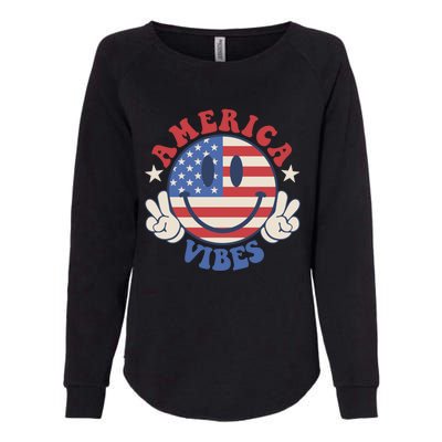 America Vibes Smile Face American Flag Groovy 4th Of July Cool Gift Womens California Wash Sweatshirt