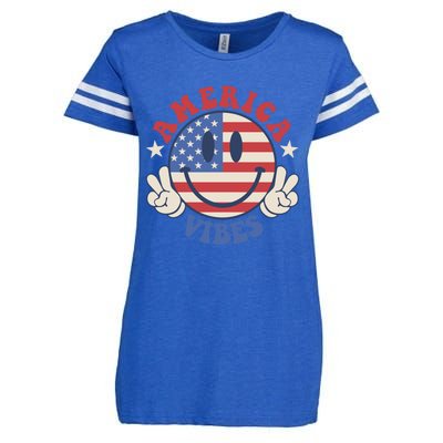 America Vibes Smile Face American Flag Groovy 4th Of July Cool Gift Enza Ladies Jersey Football T-Shirt