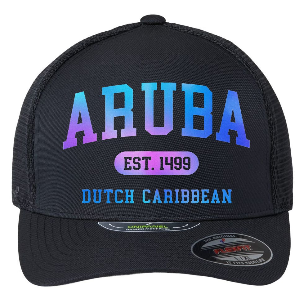 Aruba Vacation Souvenir Colorful Flexfit Unipanel Trucker Cap