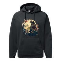 Aesthetic Vintage Samurai Japanese Art Samurai Retro Cherry Performance Fleece Hoodie