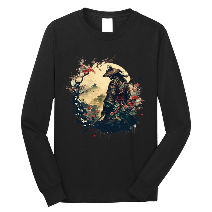 Aesthetic Vintage Samurai Japanese Art Samurai Retro Cherry Long Sleeve Shirt