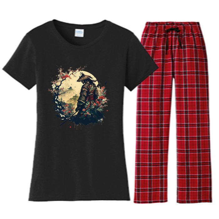 Aesthetic Vintage Samurai Japanese Art Samurai Retro Cherry Women's Flannel Pajama Set