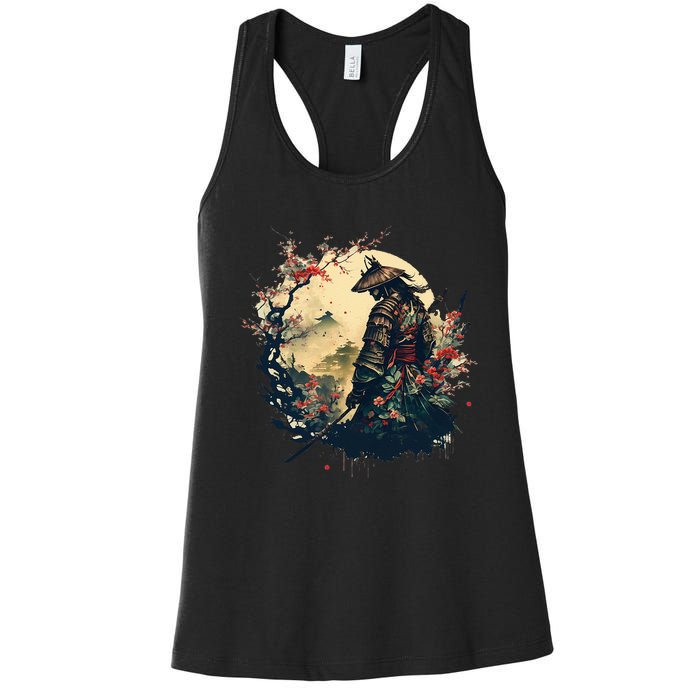 Aesthetic Vintage Samurai Japanese Art Samurai Retro Cherry Women's Racerback Tank