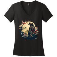 Aesthetic Vintage Samurai Japanese Art Samurai Retro Cherry Women's V-Neck T-Shirt