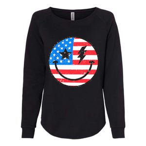 America Vibes Smile Face American Flag 4th Of July USA Flag Womens California Wash Sweatshirt