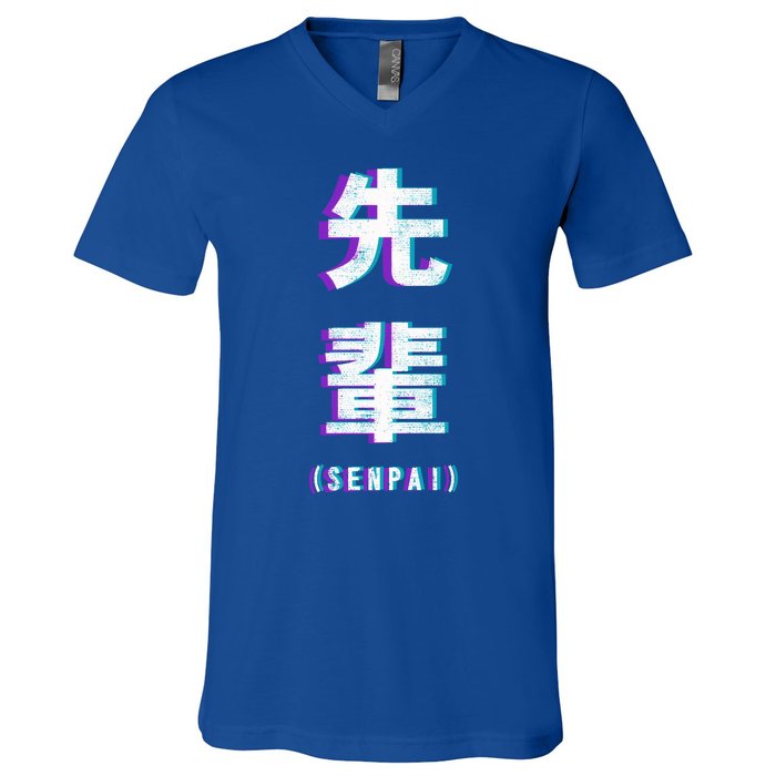 Aesthetic Vaporwave Senpai Funny Gift Fuzzy Print V-Neck T-Shirt