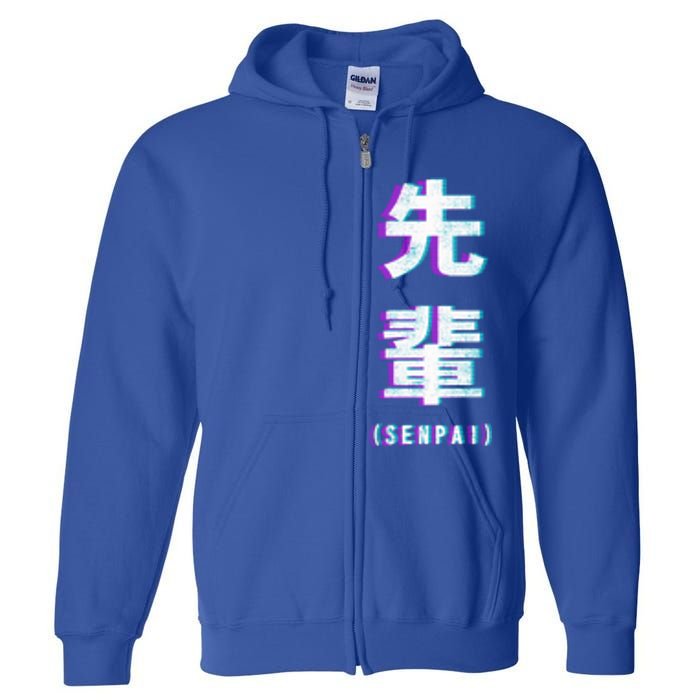 Aesthetic Vaporwave Senpai Funny Gift Fuzzy Print Full Zip Hoodie