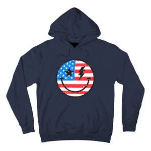 America Vibes Smiley Face American Flag 4th Of July USA Flag Tall Hoodie