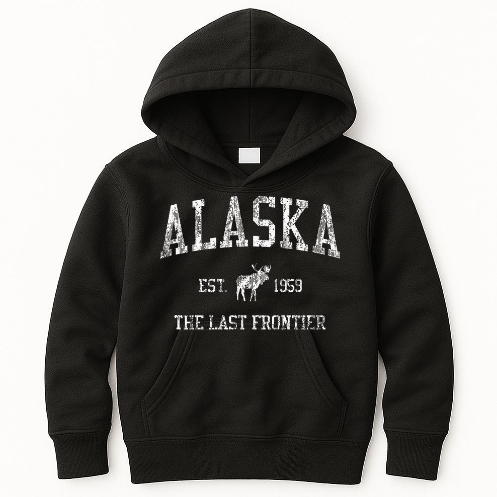 Alaska Vintage Sports Design Alaskan Moose Kids Hoodie