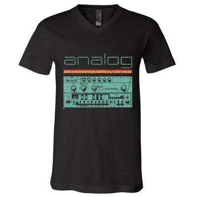 Analog Vintage Synthesizer Acid Nerd Synth 80s V-Neck T-Shirt