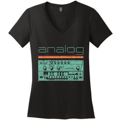 Analog Vintage Synthesizer Acid Nerd Synth 80s Women's V-Neck T-Shirt