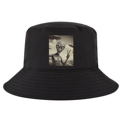 Alien Visit Selfie Area 51 Funny Peace Sign Ufo Conspiracy Cool Comfort Performance Bucket Hat