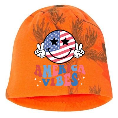 America Vibes Smile Face Usa Flag Retro Groovy 4th Of July Gift Kati - Camo Knit Beanie