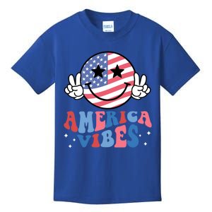 America Vibes Smile Face Usa Flag Retro Groovy 4th Of July Gift Kids T-Shirt