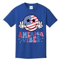 America Vibes Smile Face Usa Flag Retro Groovy 4th Of July Gift Kids T-Shirt