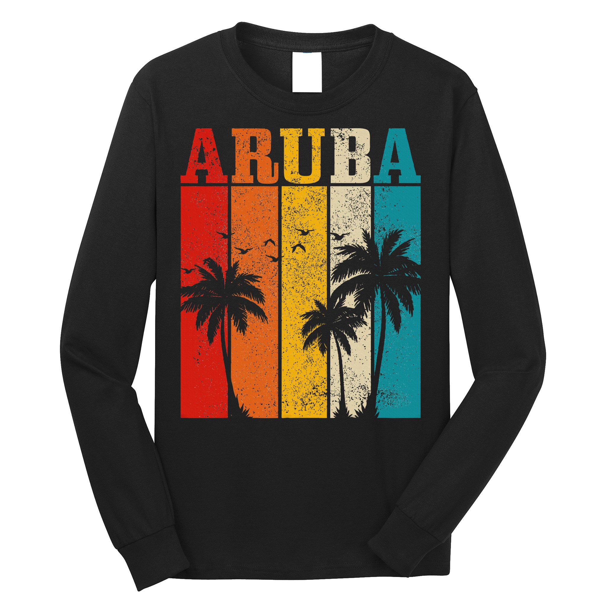 Aruba Vintage Surf Palm Trees Surfer Souvenir Long Sleeve Shirt