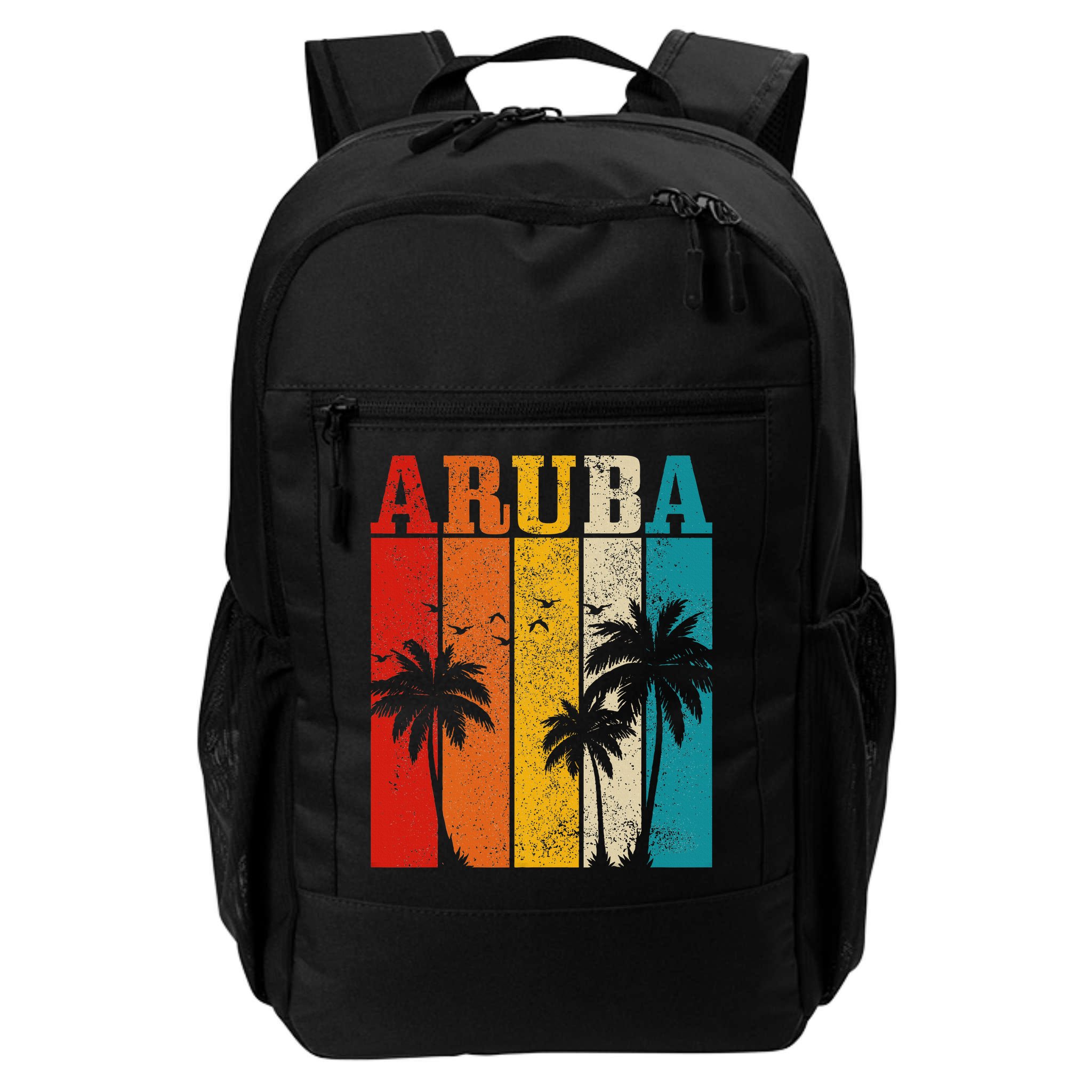 Aruba Vintage Surf Palm Trees Surfer Souvenir Backpack