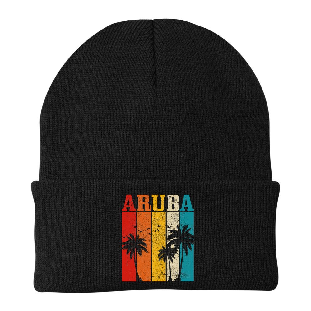 Aruba Vintage Surf Palm Trees Surfer Souvenir Beanie