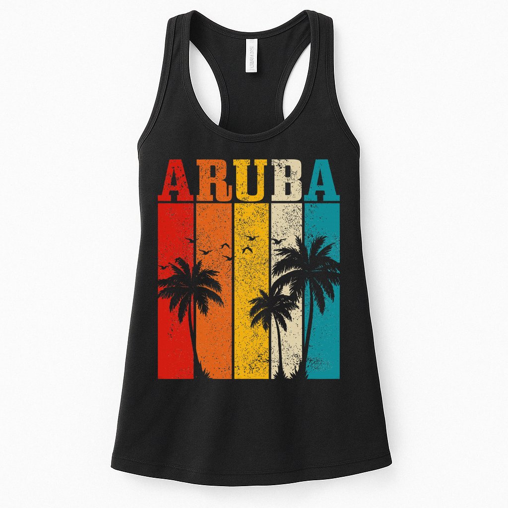 Aruba Vintage Surf Palm Trees Surfer Souvenir Womens Tank Top