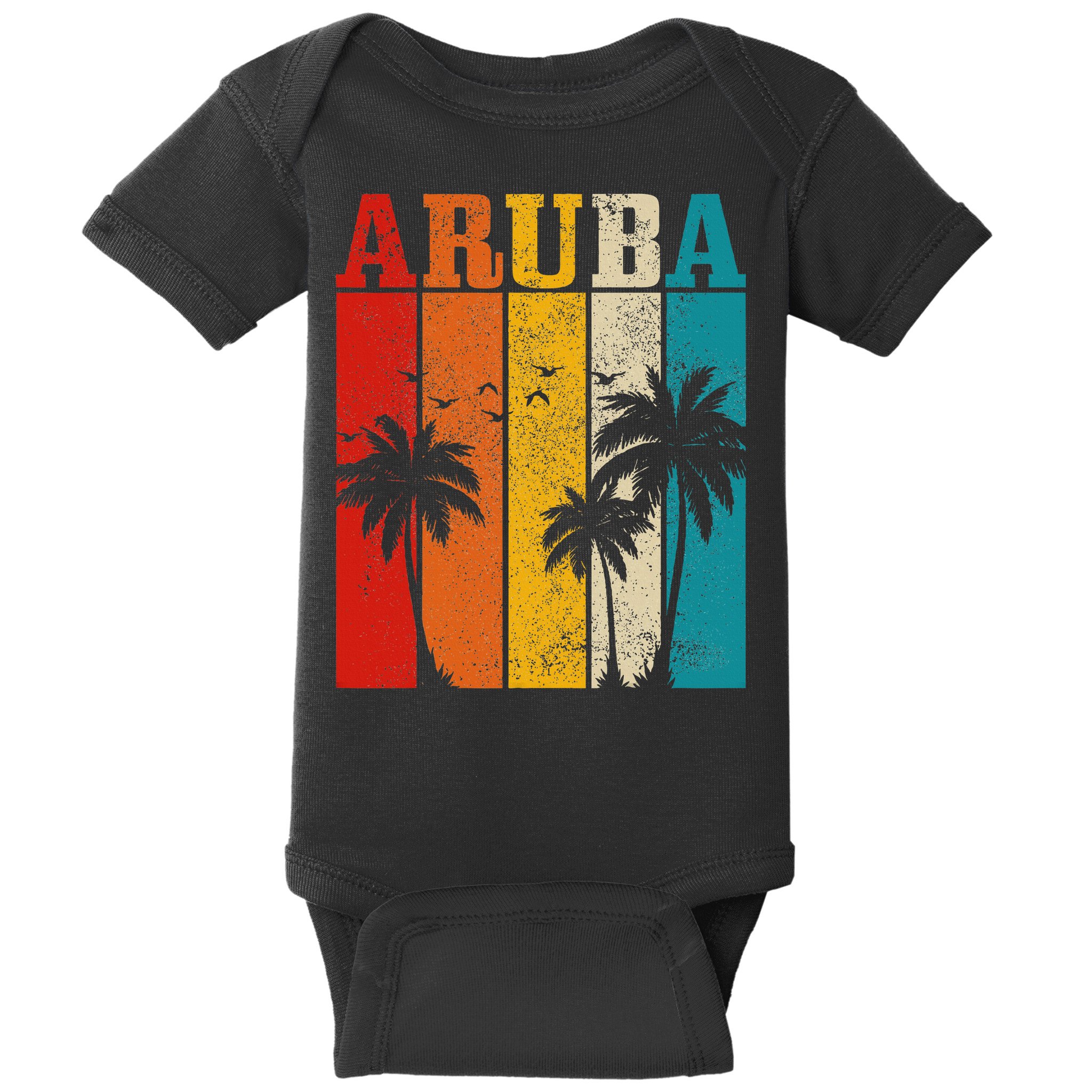 Aruba Vintage Surf Palm Trees Surfer Souvenir Baby Bodysuit