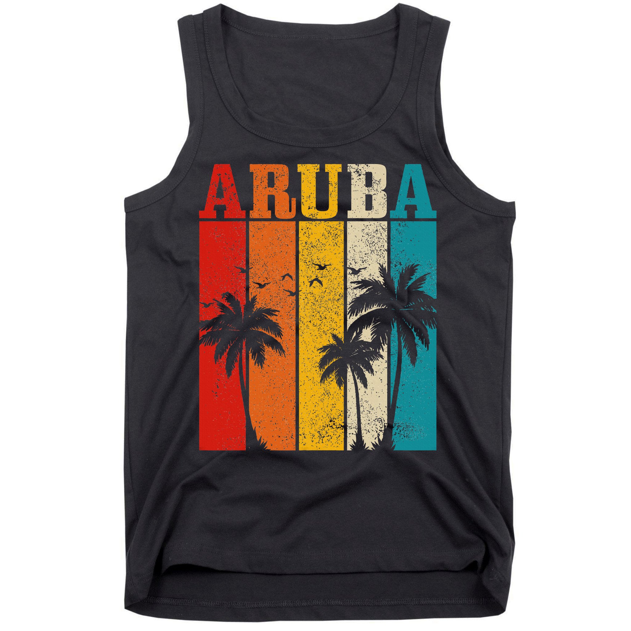 Aruba Vintage Surf Palm Trees Surfer Souvenir Tank Top