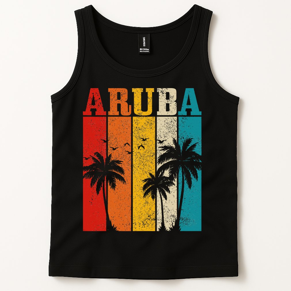 Aruba Vintage Surf Palm Trees Surfer Souvenir Tank Top