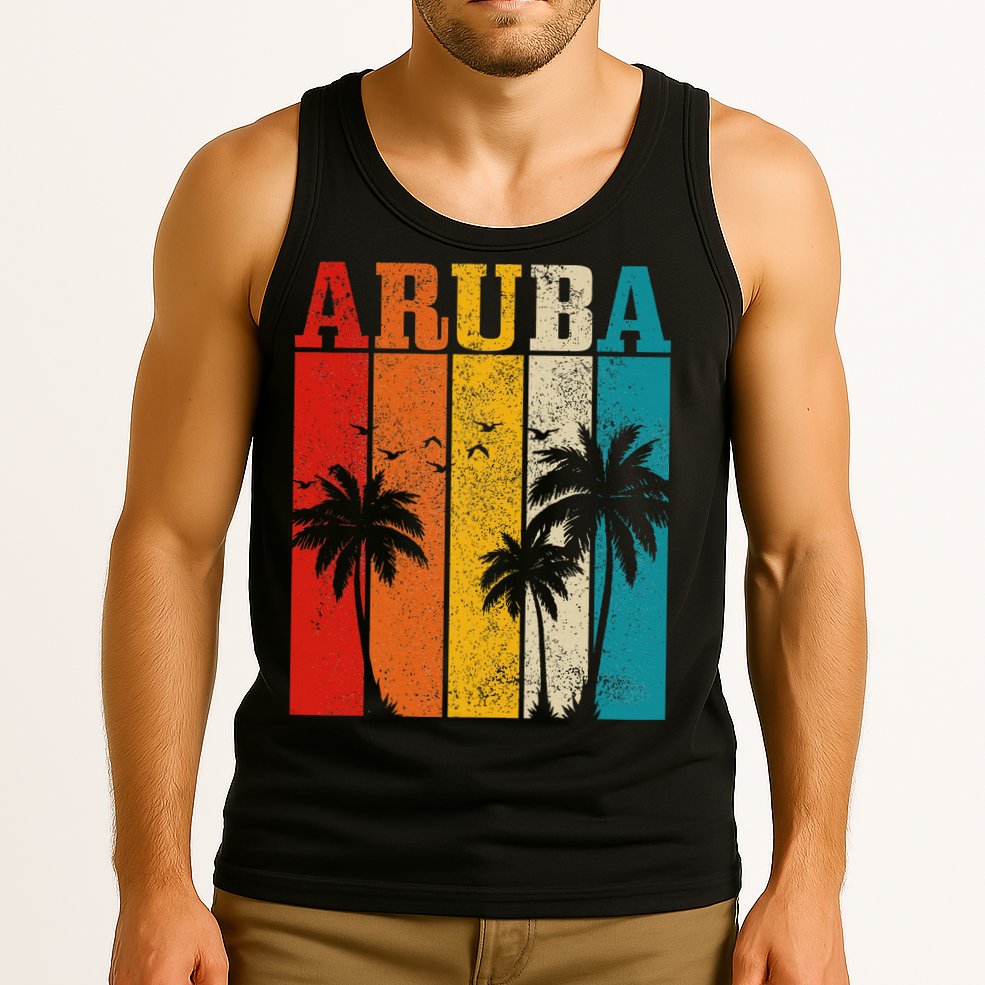 Aruba Vintage Surf Palm Trees Surfer Souvenir Tank Top
