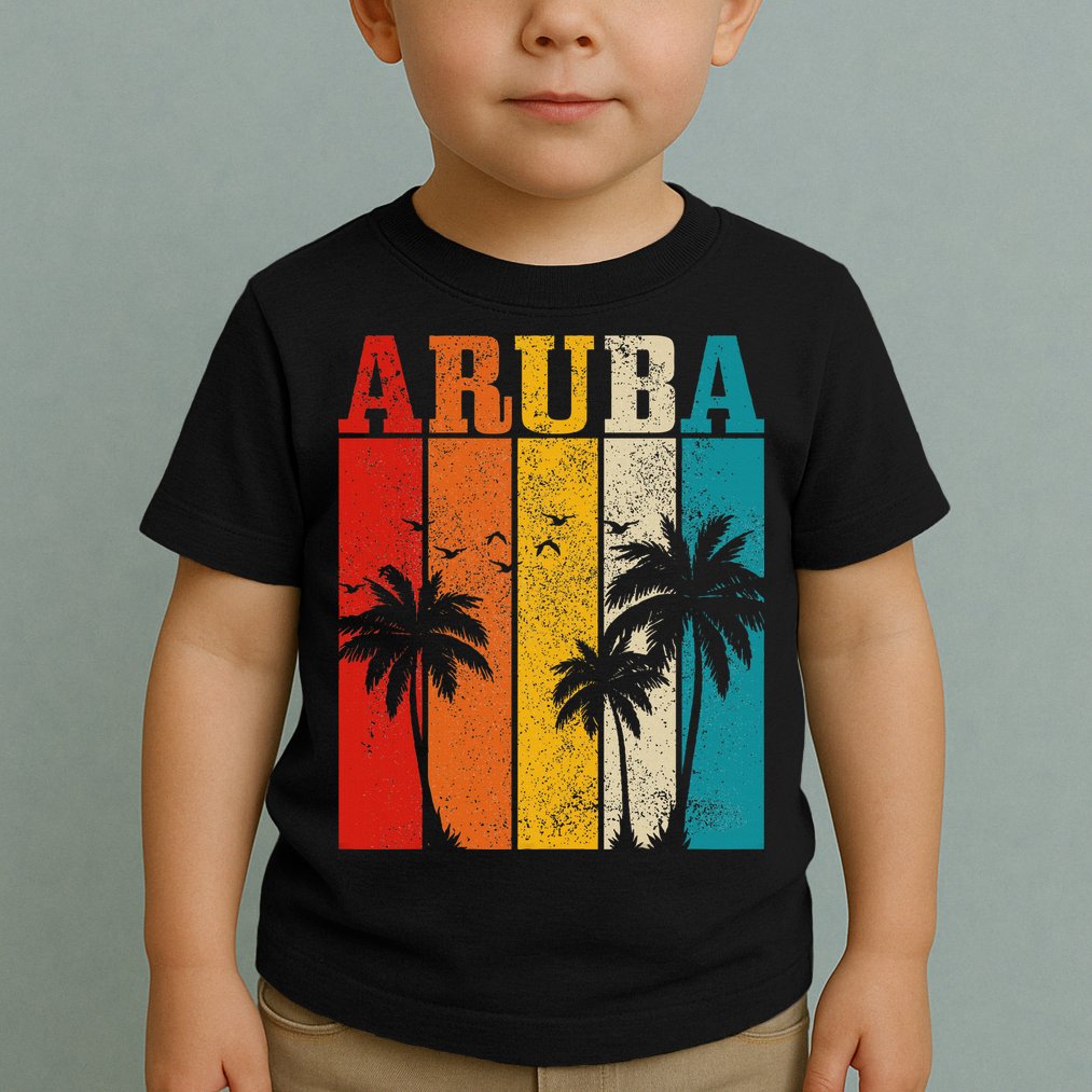 Aruba Vintage Surf Palm Trees Surfer Souvenir Toddler T-Shirt