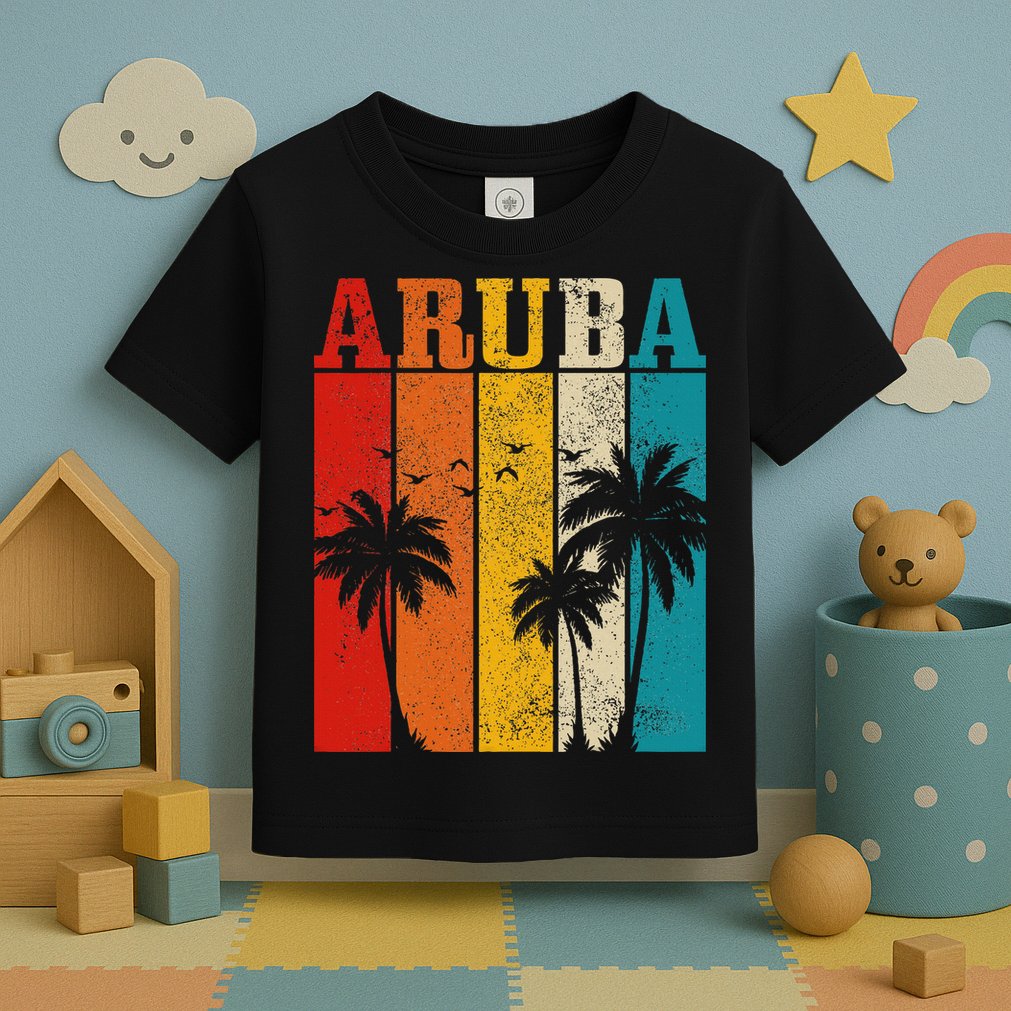 Aruba Vintage Surf Palm Trees Surfer Souvenir Toddler T-Shirt