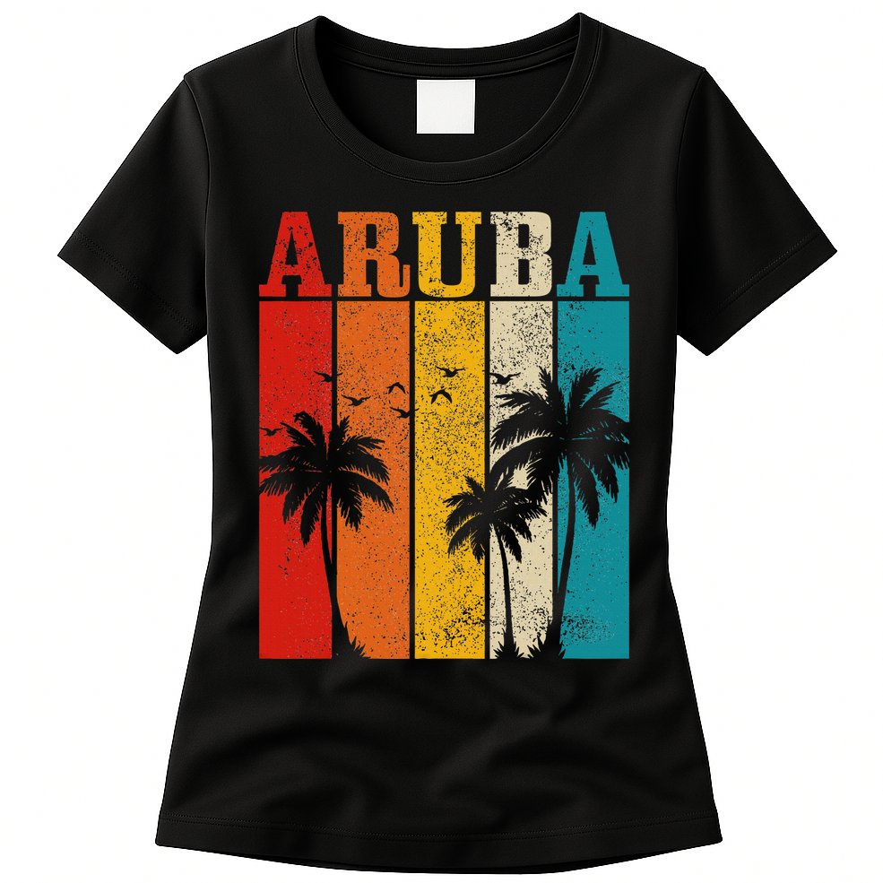 Aruba Vintage Surf Palm Trees Surfer Souvenir Womens T-Shirt