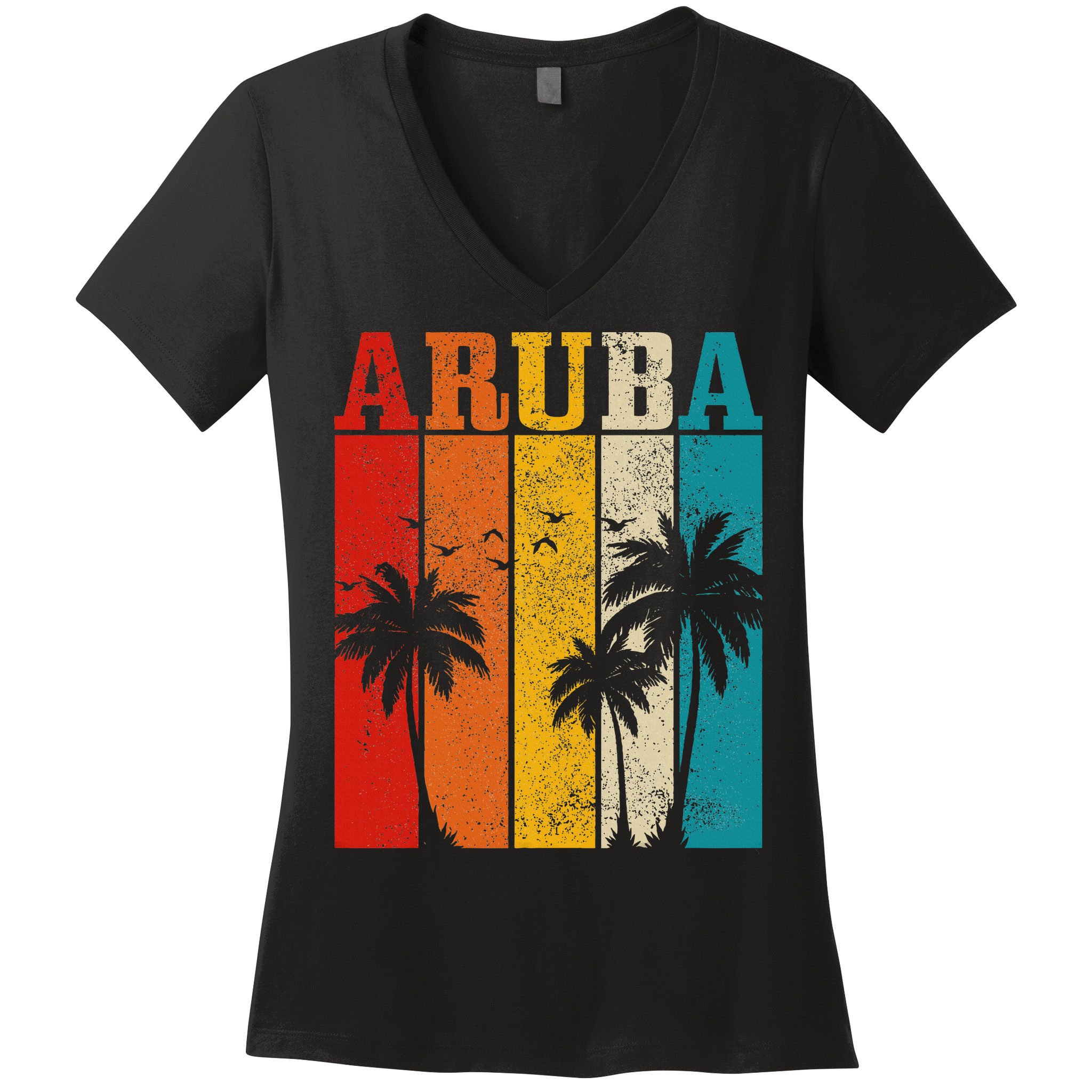 Aruba Vintage Surf Palm Trees Surfer Souvenir Women's V-Neck T-Shirt
