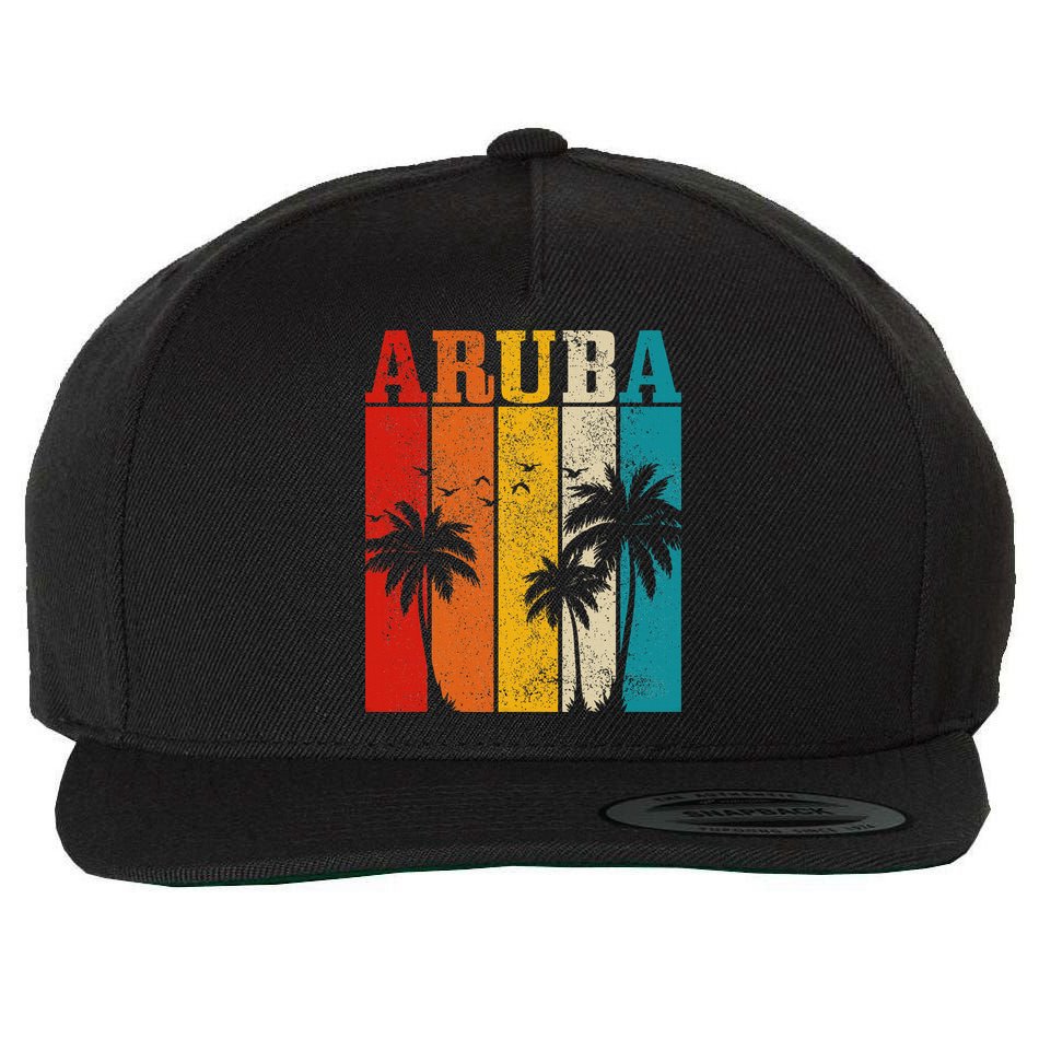 Aruba Vintage Surf Palm Trees Surfer Souvenir Wool Snapback Cap