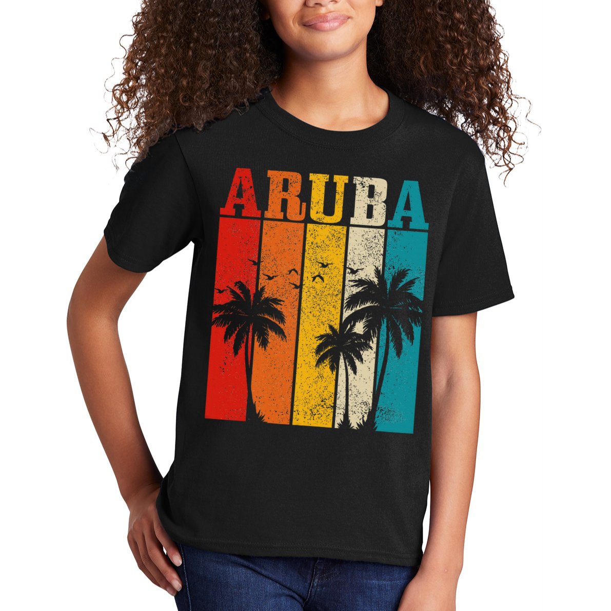 Aruba Vintage Surf Palm Trees Surfer Souvenir Kids T-Shirt