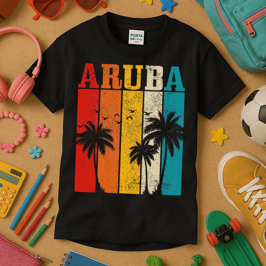 Aruba Vintage Surf Palm Trees Surfer Souvenir Kids T-Shirt