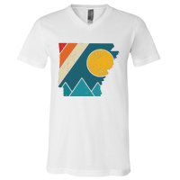 Arkansas Vintage State Map Mountains Hiking Pride Gift V-Neck T-Shirt