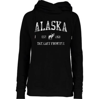 Alaska Vintage Sports Design Alaskan Moose Womens Funnel Neck Pullover Hood