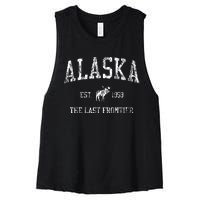 Alaska Vintage Sports Design Alaskan Moose Women's Racerback Cropped Tank