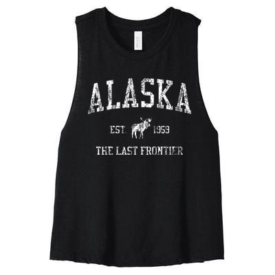 Alaska Vintage Sports Design Alaskan Moose Women's Racerback Cropped Tank