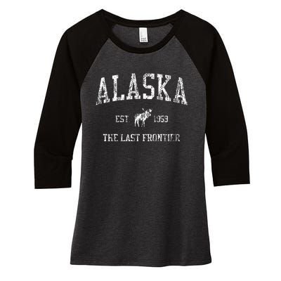 Alaska Vintage Sports Design Alaskan Moose Women's Tri-Blend 3/4-Sleeve Raglan Shirt